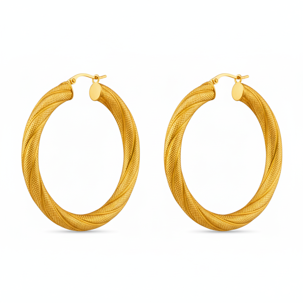 Argollas torcidas satinadas de oro 14K – Grosor 5 mm