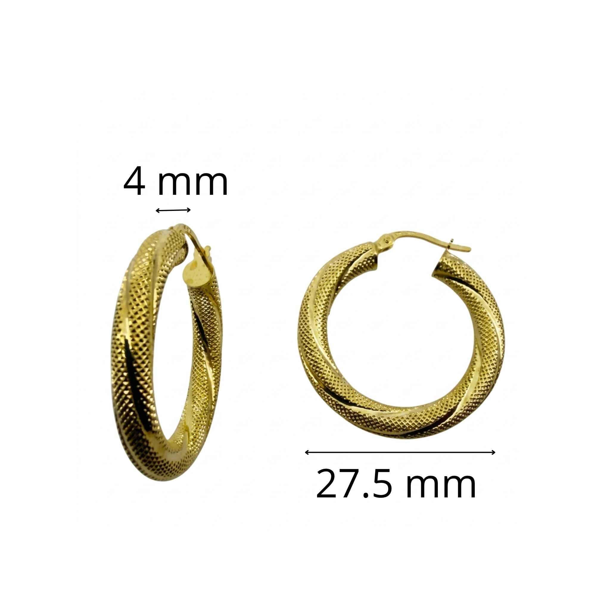 Argollas Torcidas Satinadas en Oro 10K 4 mm de 27.5 mm con textura satinada y cierre de bisagra.