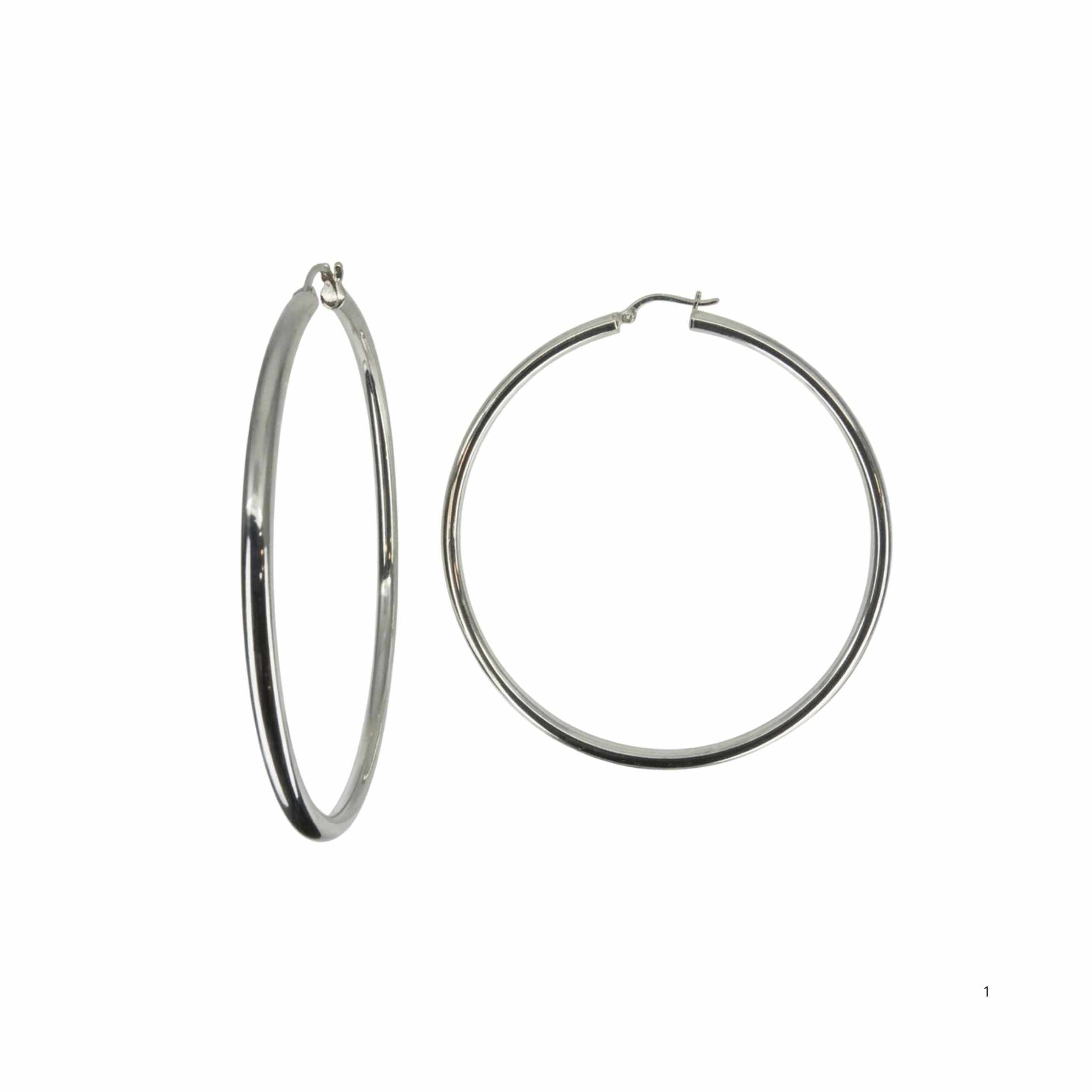 Argollas tubulares de Plata 925 de 3 mm con acabado pulido brillante, vista frontal y lateral.