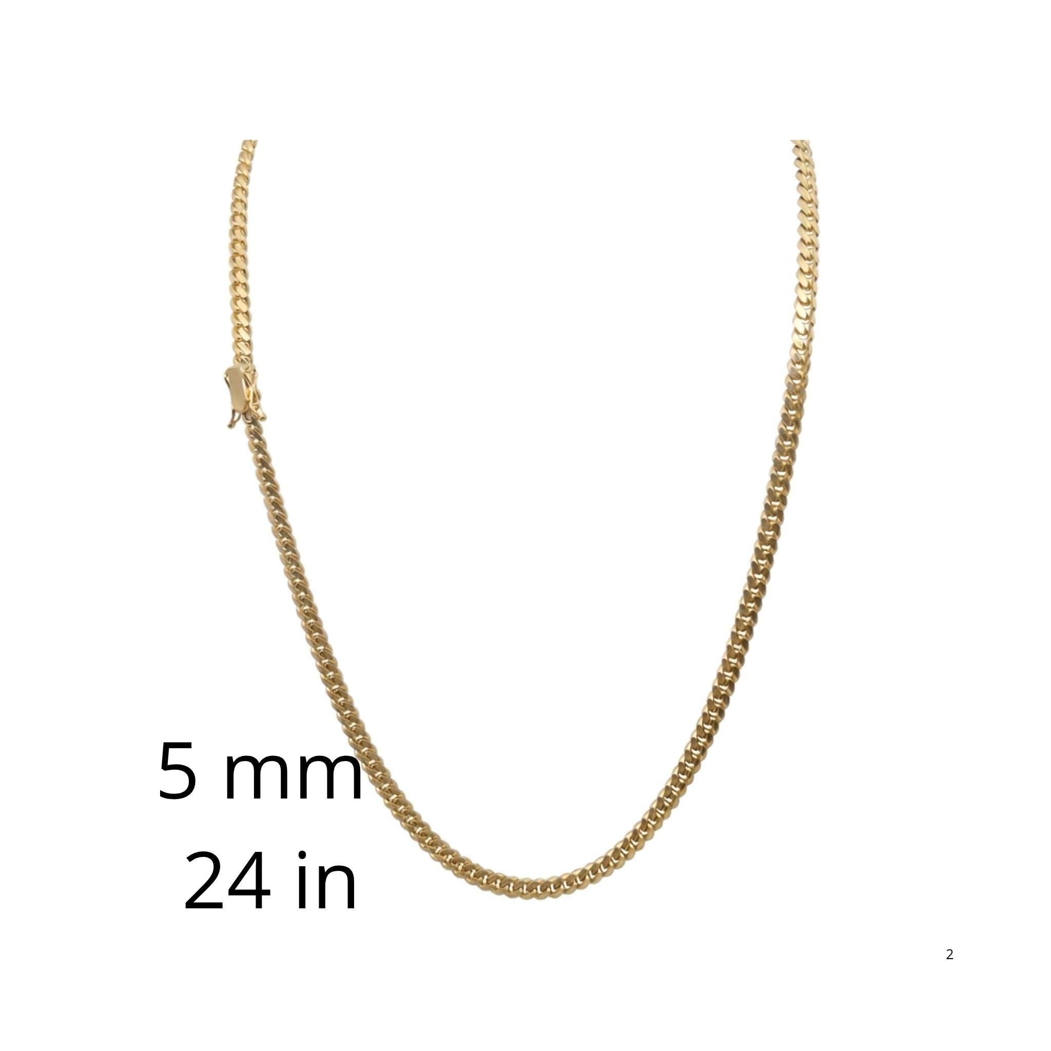 Cadena Cuban Link de oro amarillo 10K de 5 mm y 24 pulgadas con eslabones planos y acabado pulido, TuOro.