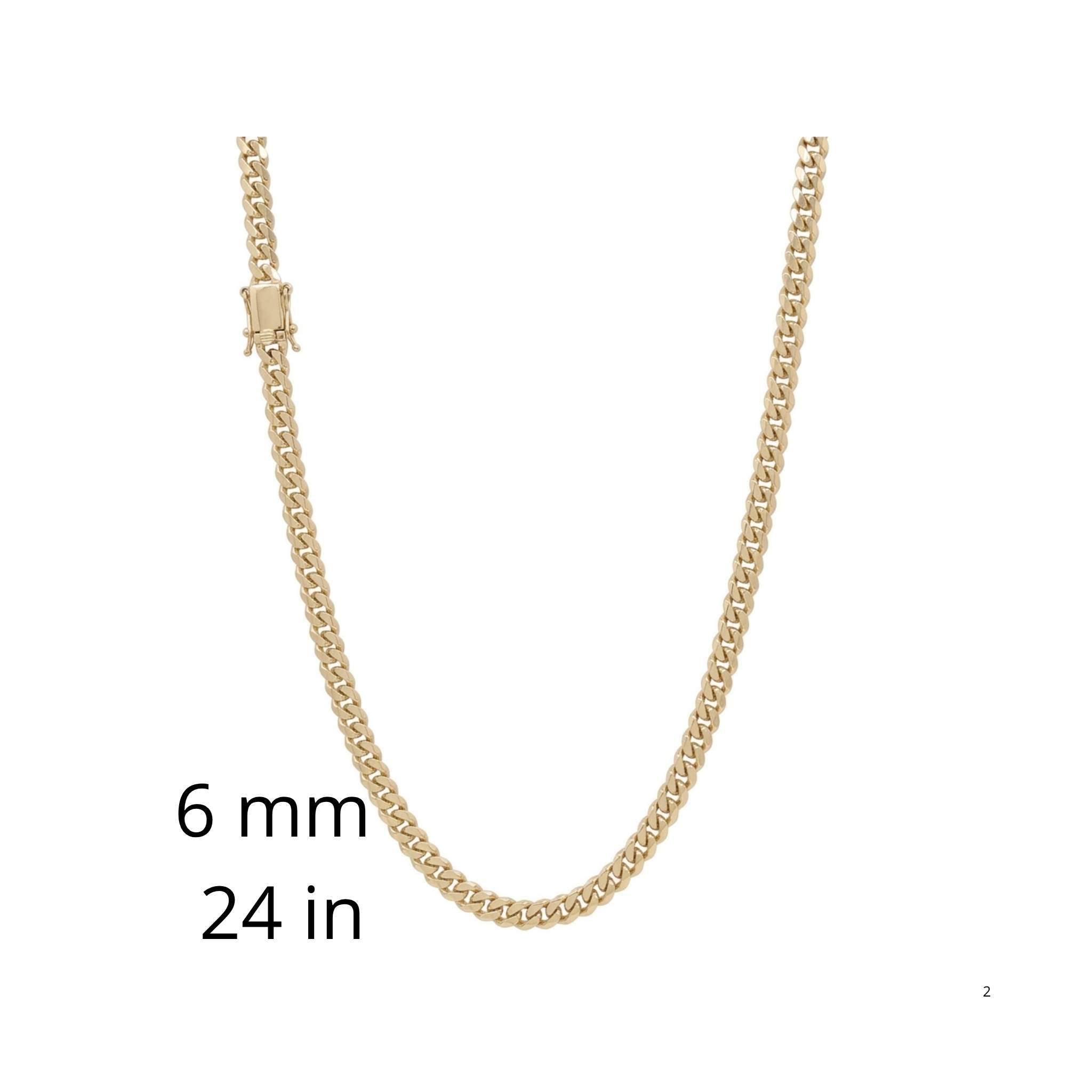 Cadena Cuban Link de oro amarillo 10K de 6 mm y 24 pulgadas, vista completa con cierre de caja y doble seguridad, TuOro.