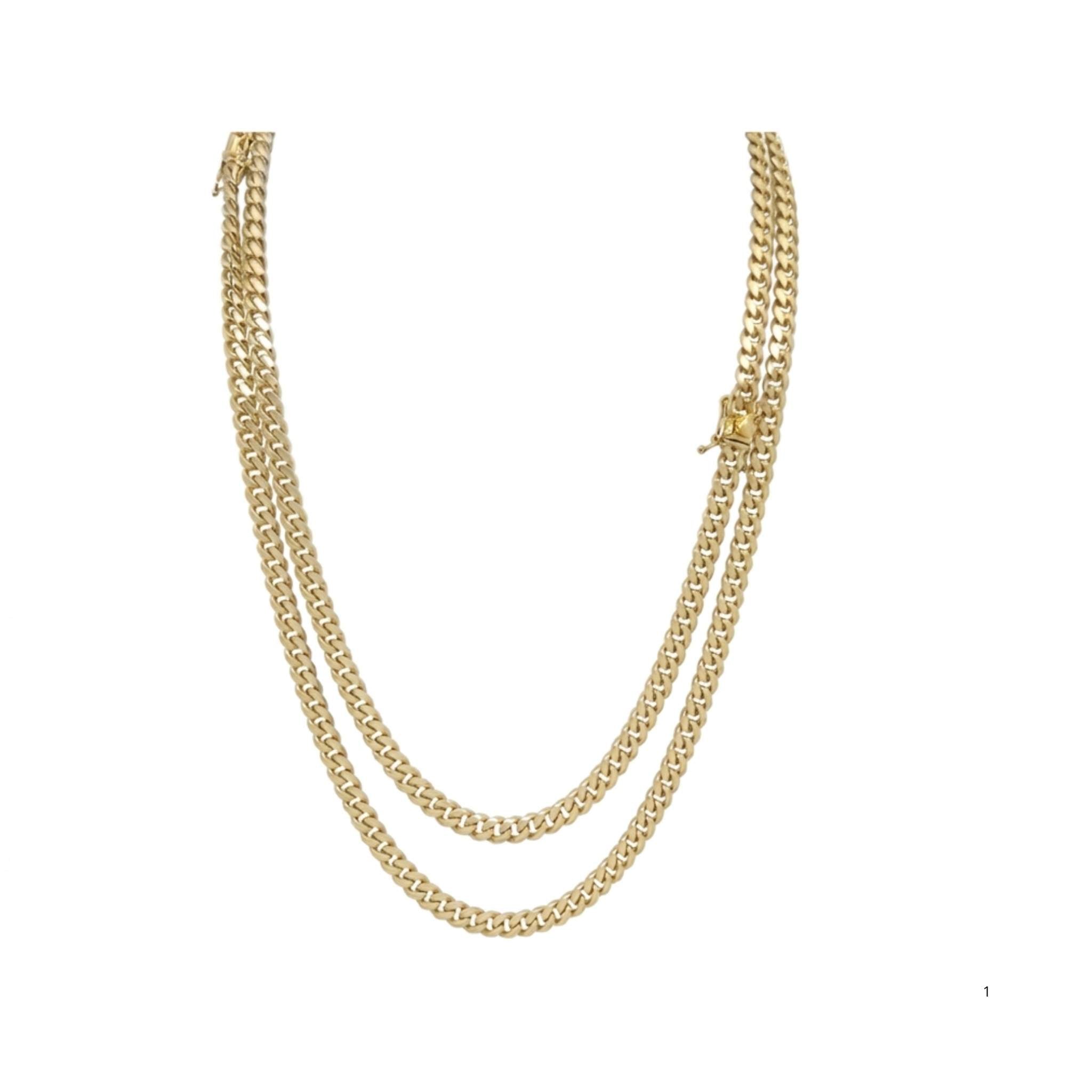 Dos cadenas Cuban Link de oro amarillo 10K de 6 mm en diferentes largos, con cierre de caja y acabado pulido, TuOro.