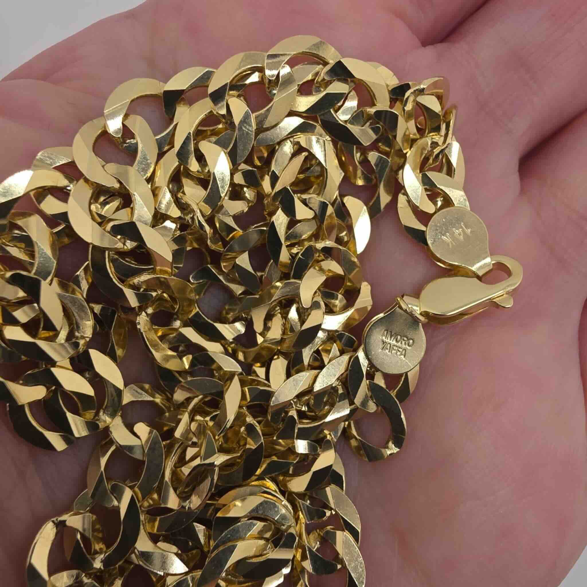 Diseño del eslabón de la cadena cubana italiana de 7.1 mm en Oro amarillo 14K, TuOro.