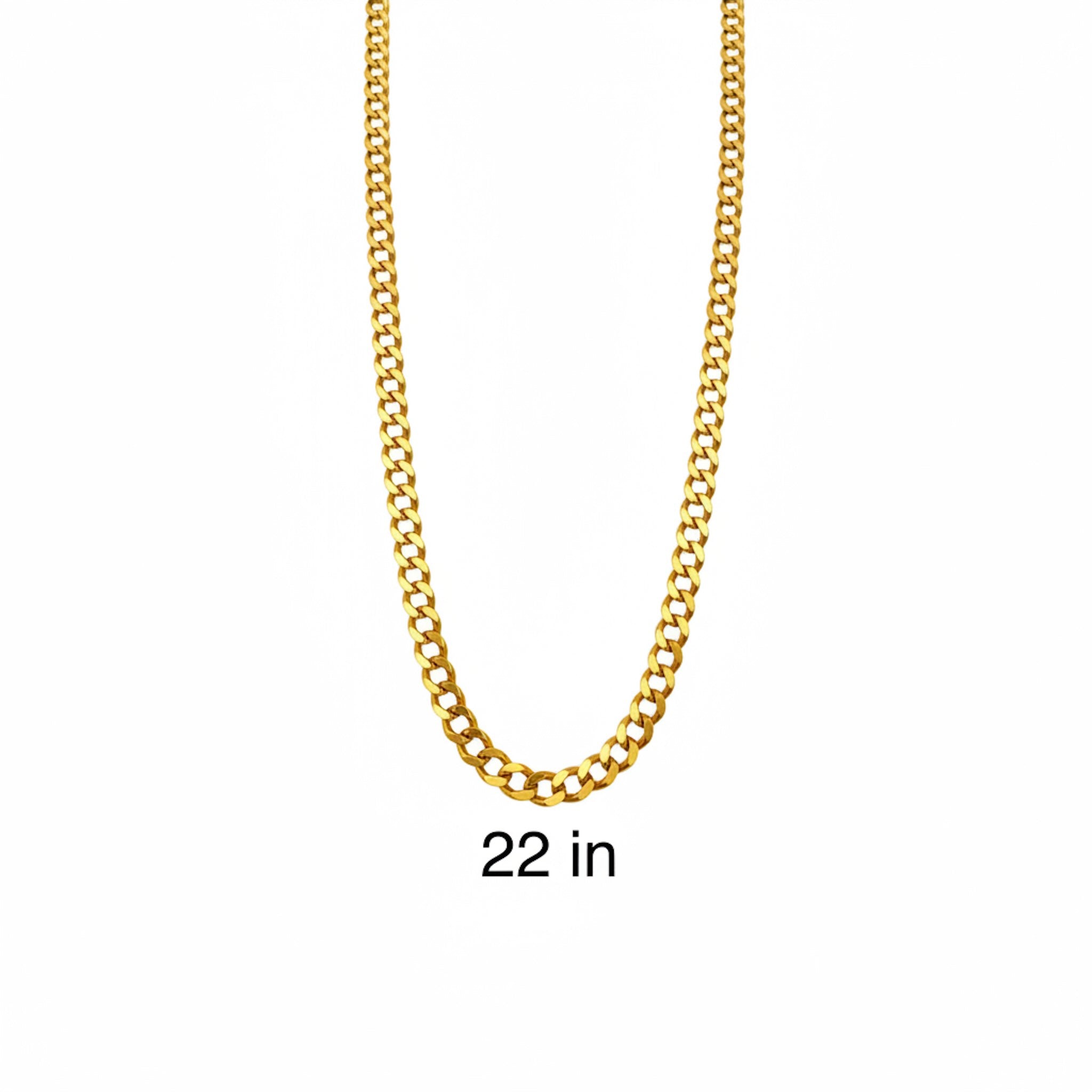 Vista del largo de la cadena cubana italiana de 7.1 mm en Oro amarillo 14K, 22 pulñgadas, TuOro.