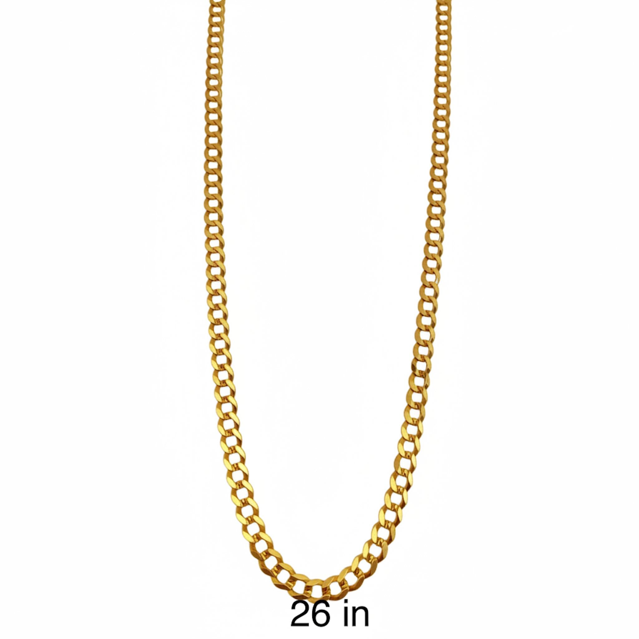 Vista del largo de la cadena cubana italiana de 7.1 mm en Oro amarillo 14K,  26 pulgadas, TuOro.