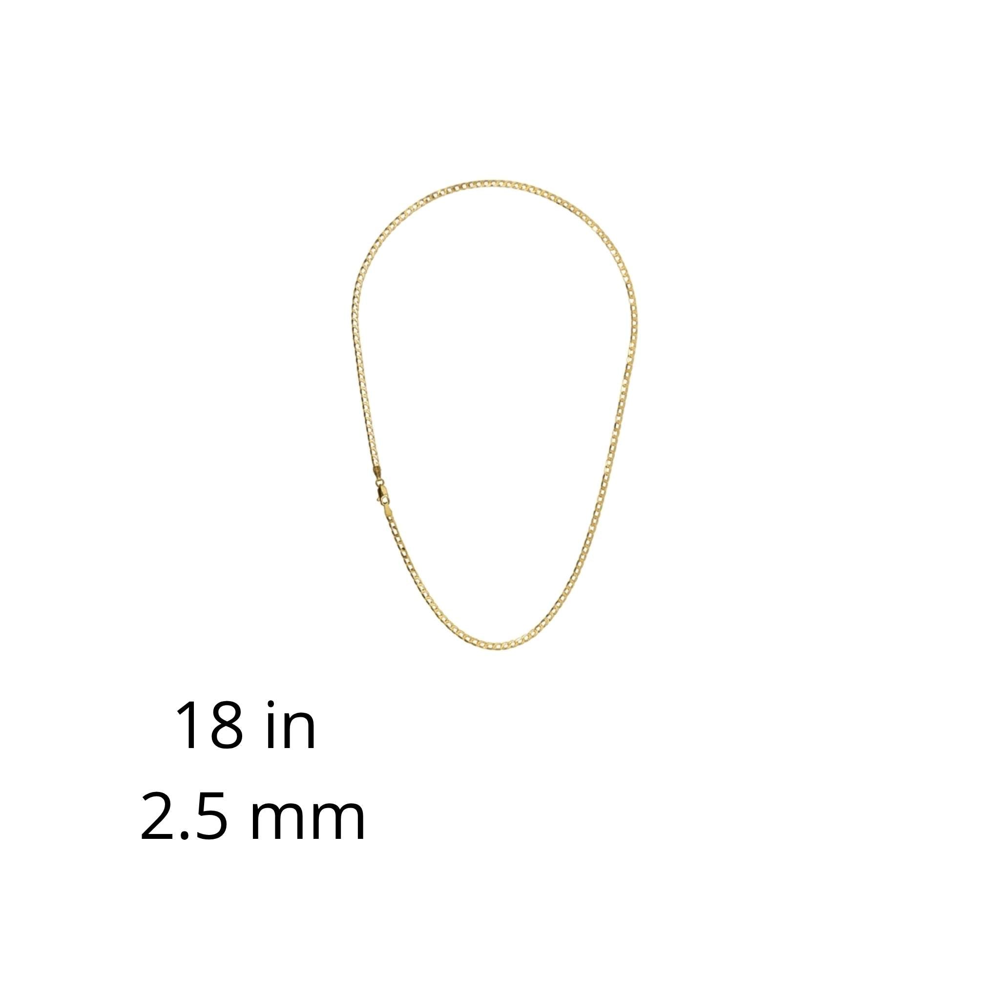 Cadena cubano-italiana de oro 10K de 2.5 mm y 18 pulgadas sobre fondo blanco.