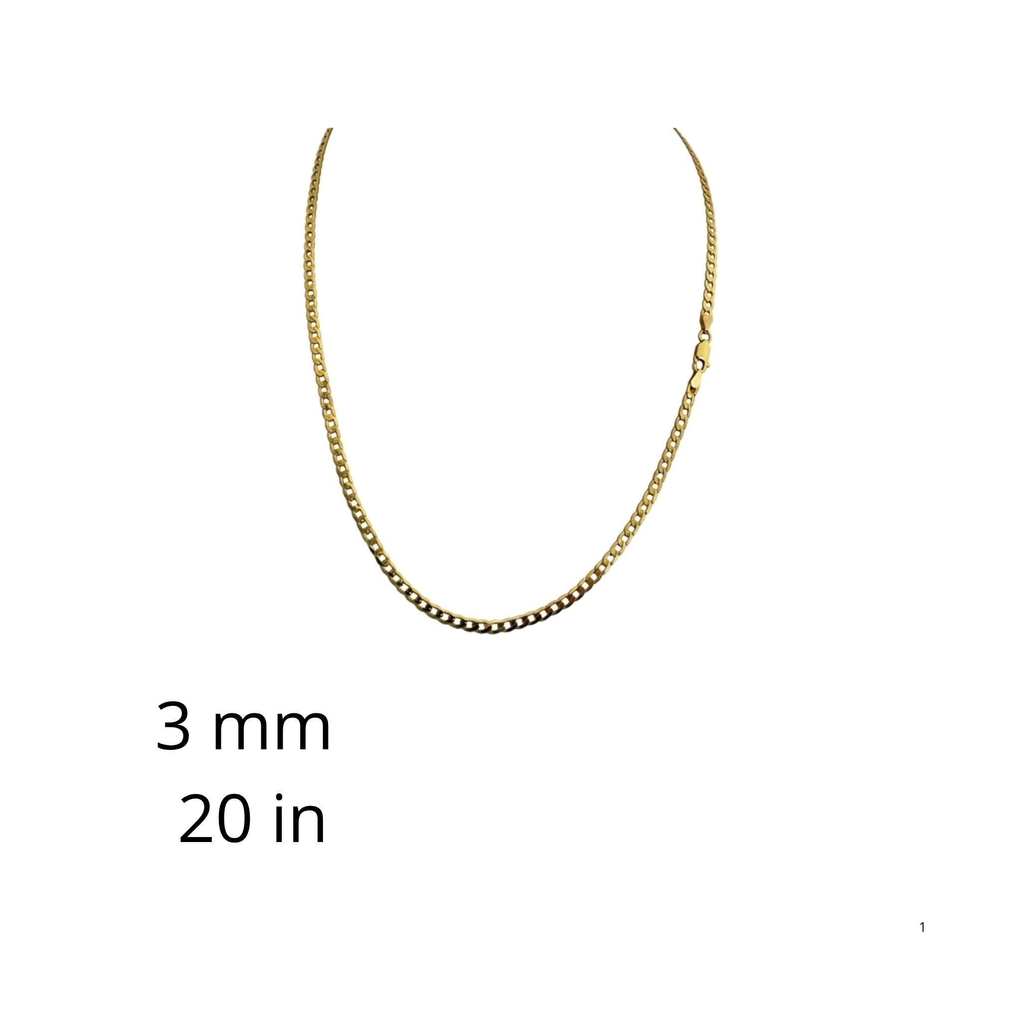 Cadena cubano-italiana de Oro 10K de 3 mm y 20 pulgadas vista de frente
