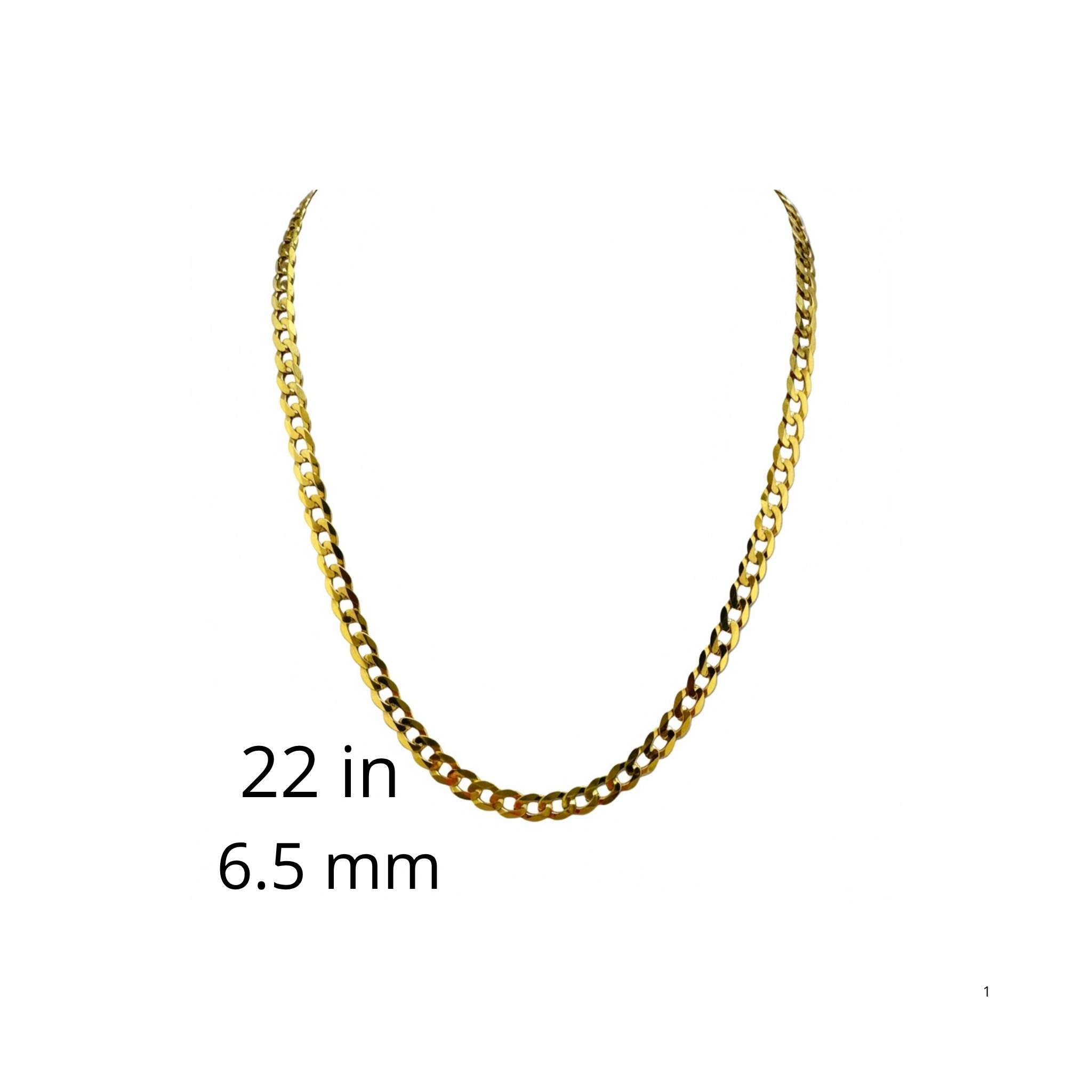 Cadena Cubano-Italiana en oro 10K de 6.5 mm y 22 pulgadas sobre fondo blanco.