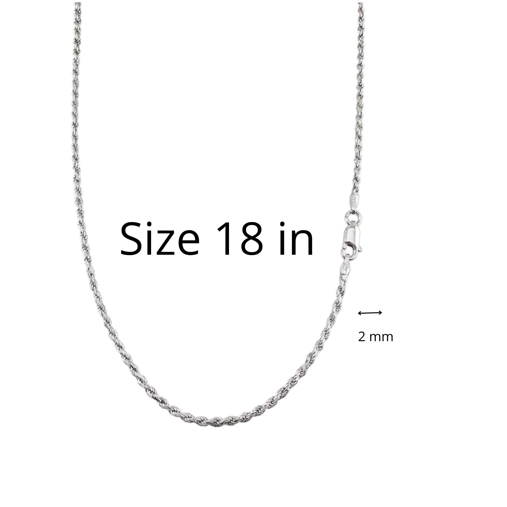 Cadena de soga sólida con rodio de Plata 925 de 2 mm