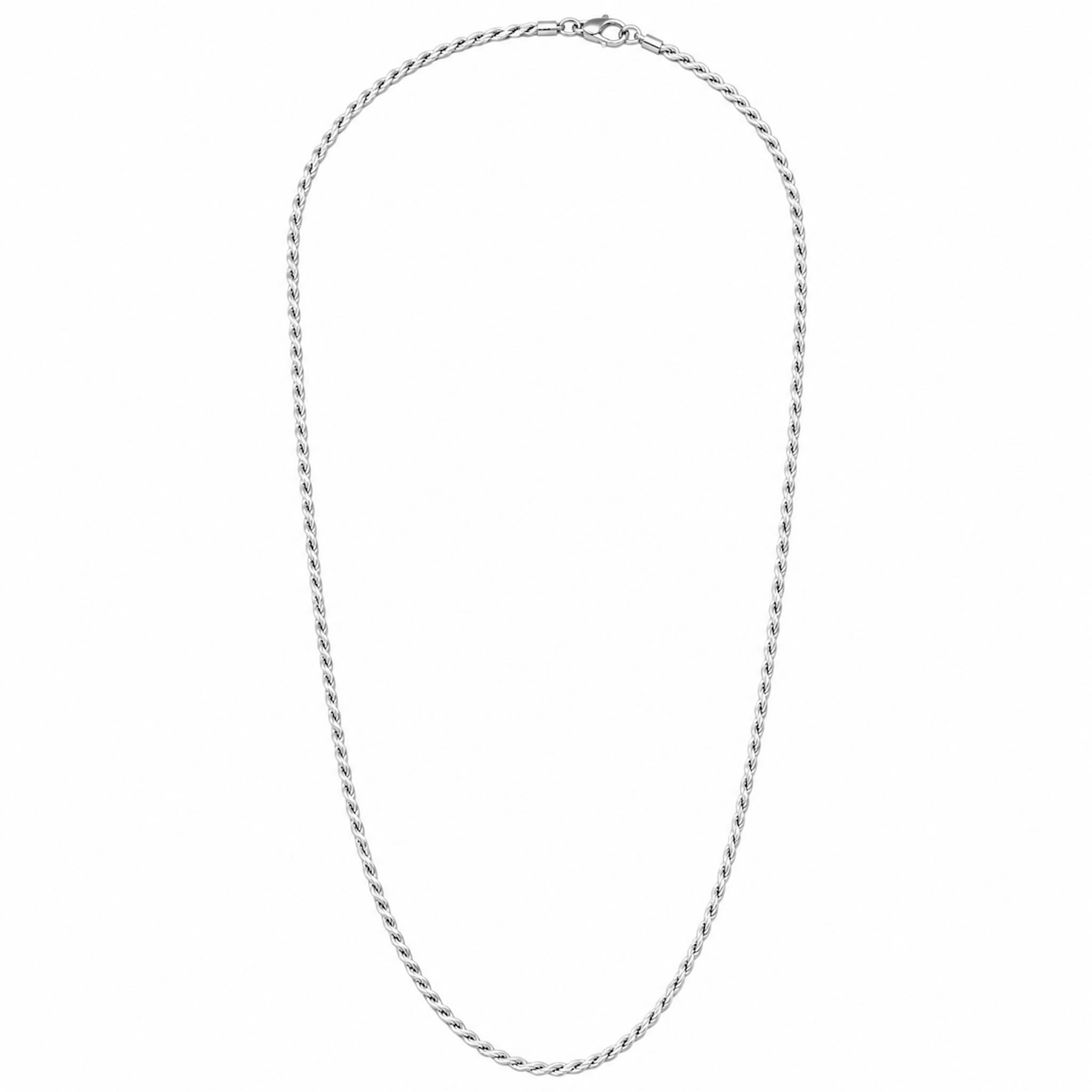 Cadena de soga sólida con rodio de Plata 925 de 2 mm sobre fondo blanco puro para catálogo de TuOro