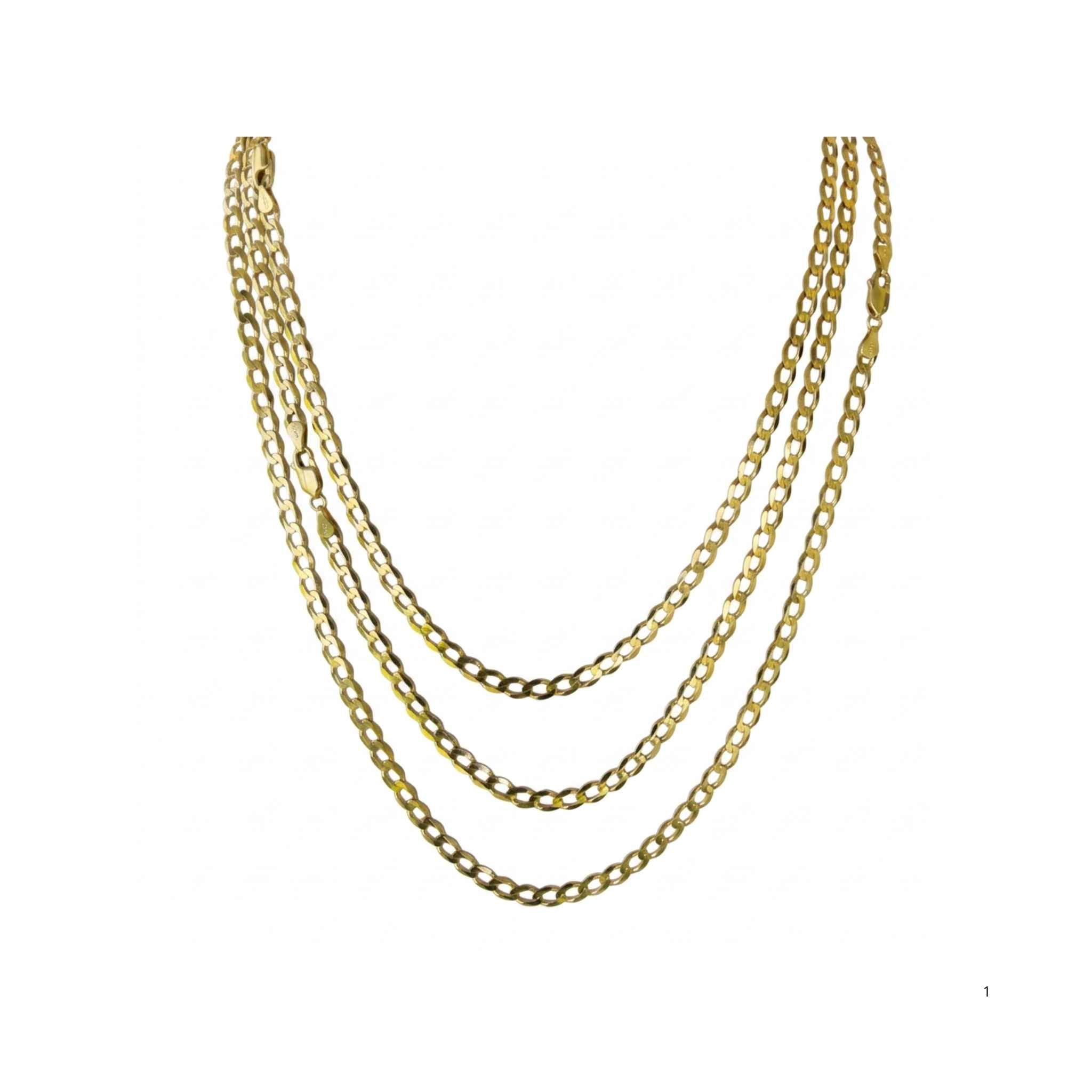 Tres cadenas Cubano-Italianas de oro 10K de 4.7 mm en diferentes largos, disponibles en TuOro.