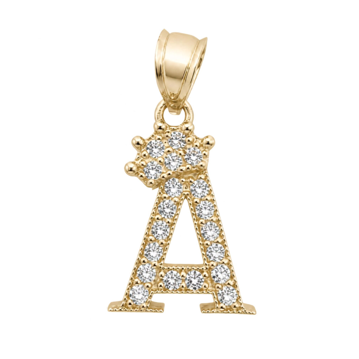 Dije de letra A con corona y circonias en Oro 10K, joya de inicial TuOro®