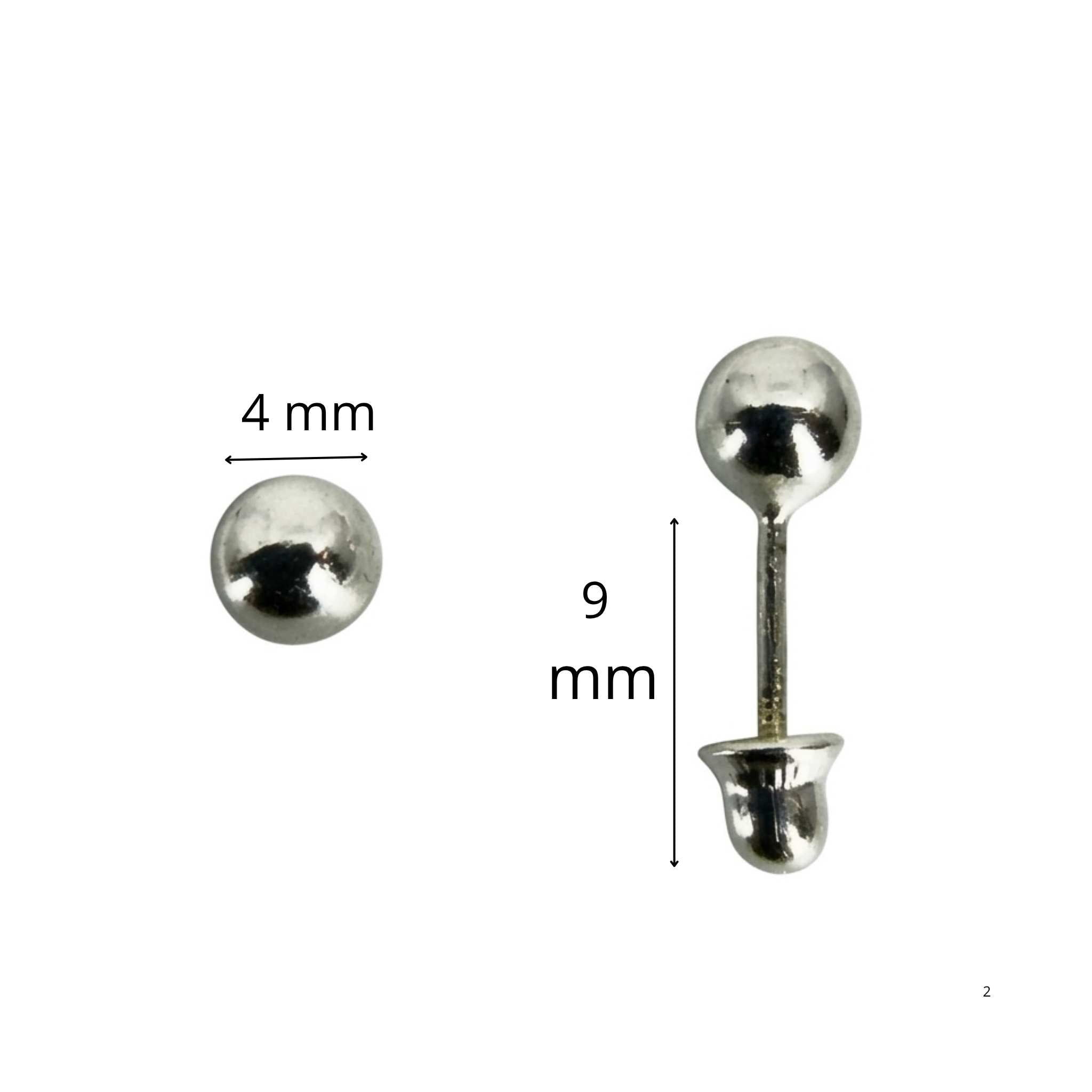 Dormilonas de Plata 925 tipo Esfera con Rosca de Seguridad de 4 mm con acabado pulido brillante y cierre de rosca · TuOro