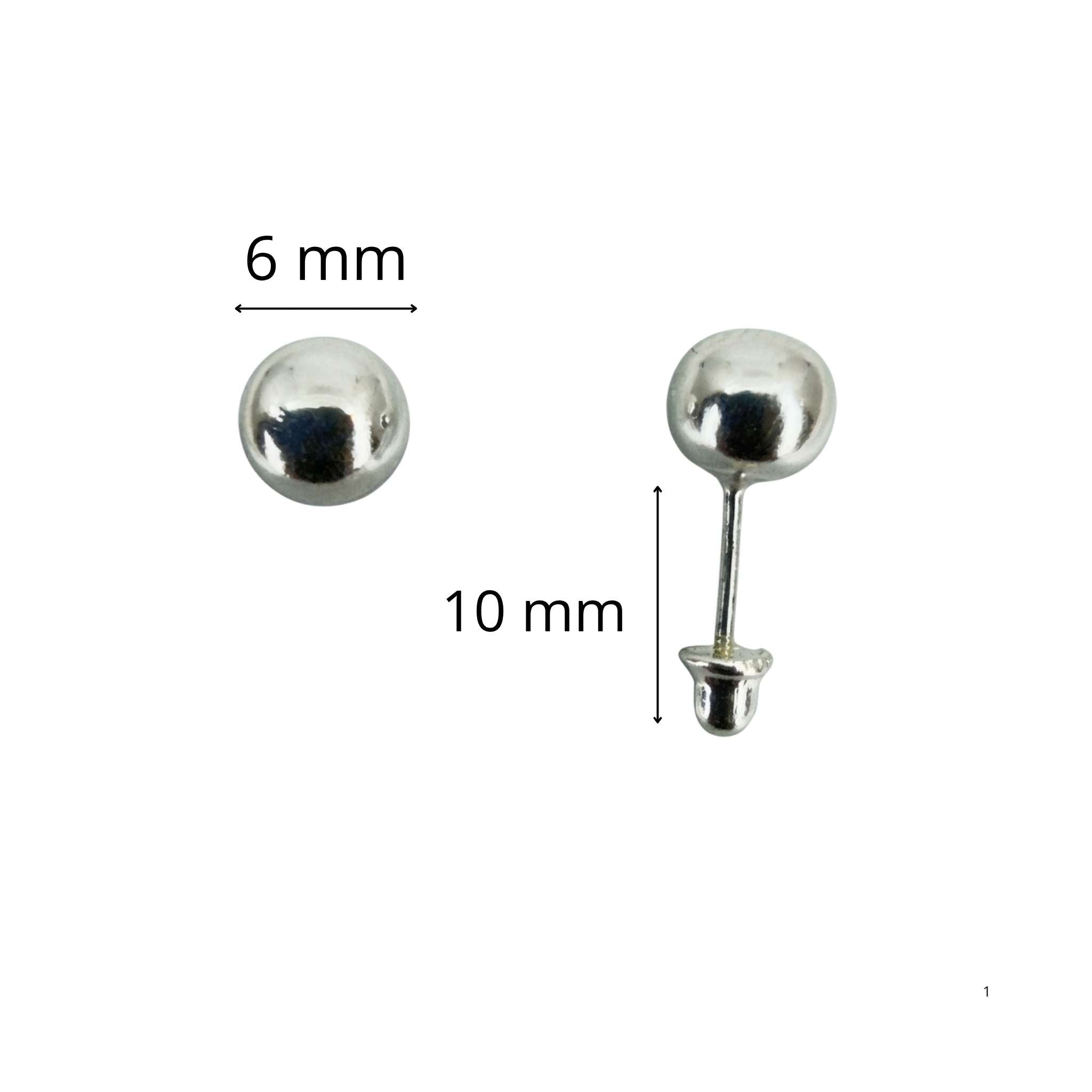 Dormilonas de Plata 925 tipo Esfera con Rosca de Seguridad de 6 mm con acabado brillante y sistema de cierre seguro · TuOro
