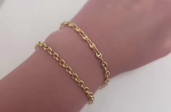 Video Corto de, Pulsera de Oro 14K para mujer diseño Café y Rolo usada en la muñeca – TuOro