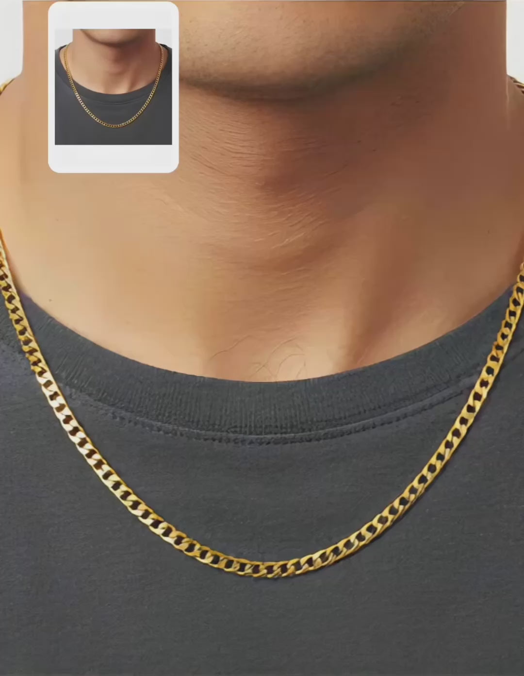 video corto de Vista detallada de la cadena cubana italiana de 5.7 mm en Oro amarillo 14K sobre el cuello, TuOro.