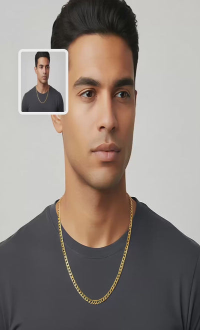 Video Corto de Cadena cubana italiana de 4.7 mm en Oro amarillo 14K colocada en el cuello, TuOro.