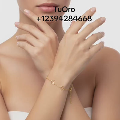 Pulsera de Oro 14K TuOro con mariposa y corazón integrados en muñeca