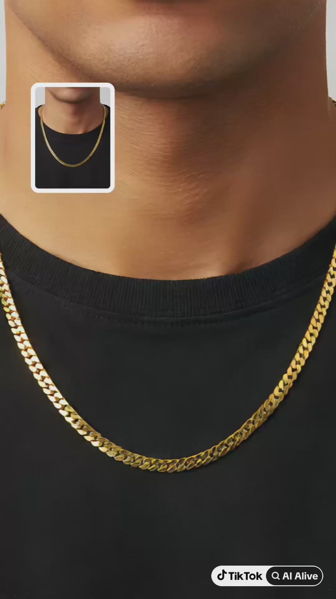 Video corto de Cadena con cierre de caja en Oro 10K,Cuban Link y 4 mm de ancho, mostrandose en modelo. TuOro.