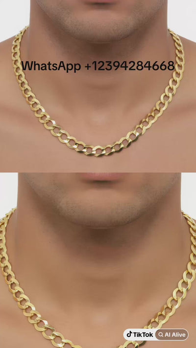 Video corto de la Cadena cubana italiana de 7.1 mm en Oro amarillo 14K colocada en el cuello, TuOro.