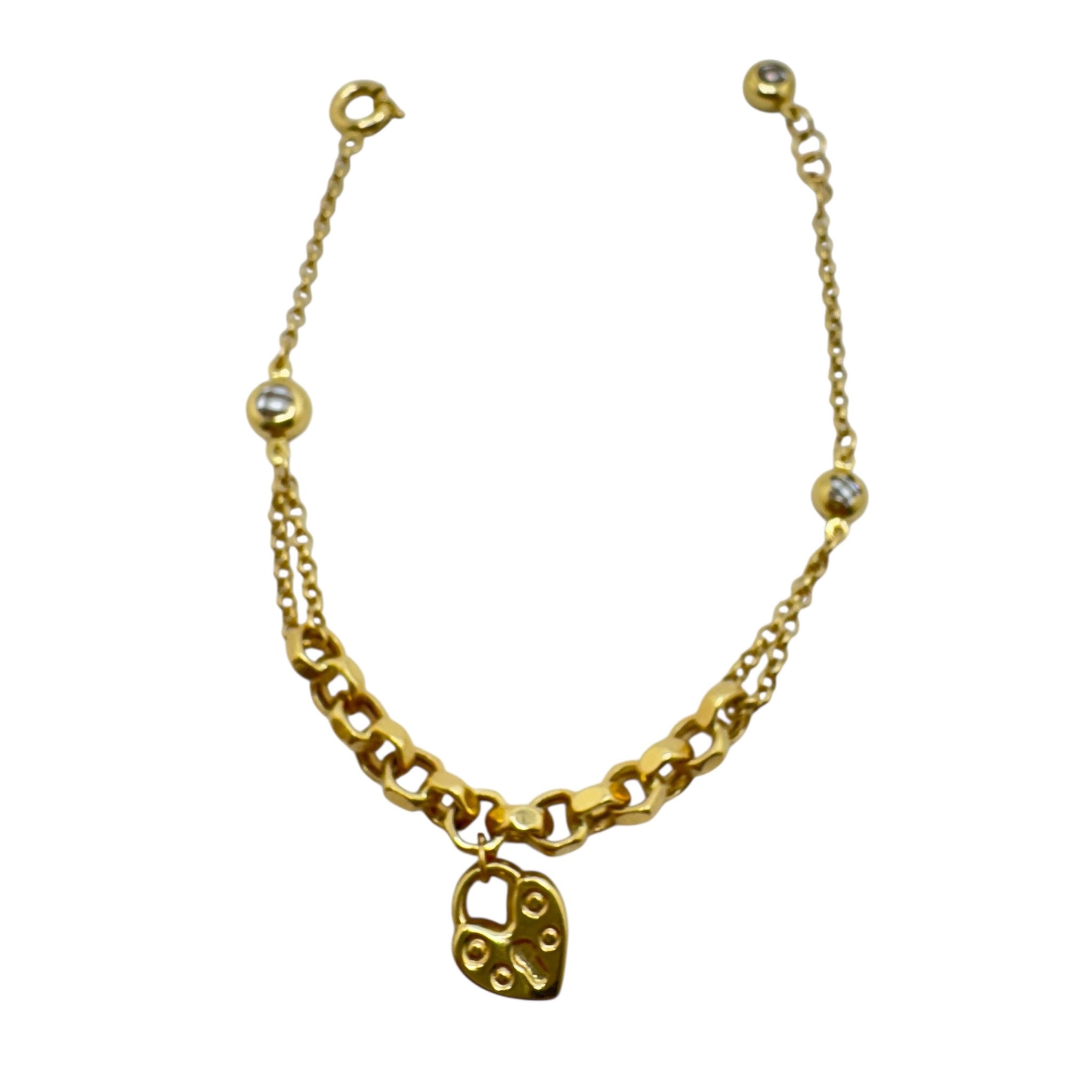 Pulsera de Oro 14K con candado y doble cadena tipo rolo de TuOro, diseño elegante con estructura combinada.