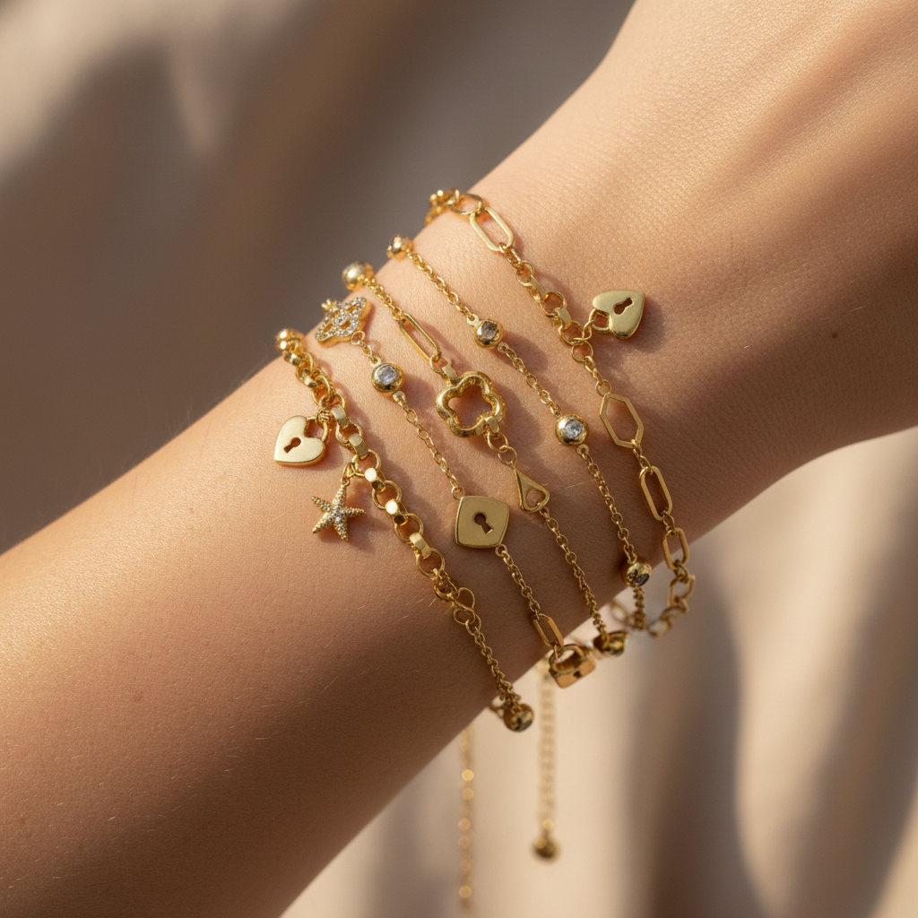 Pulsera de Oro 14K con Dijes Decorativos