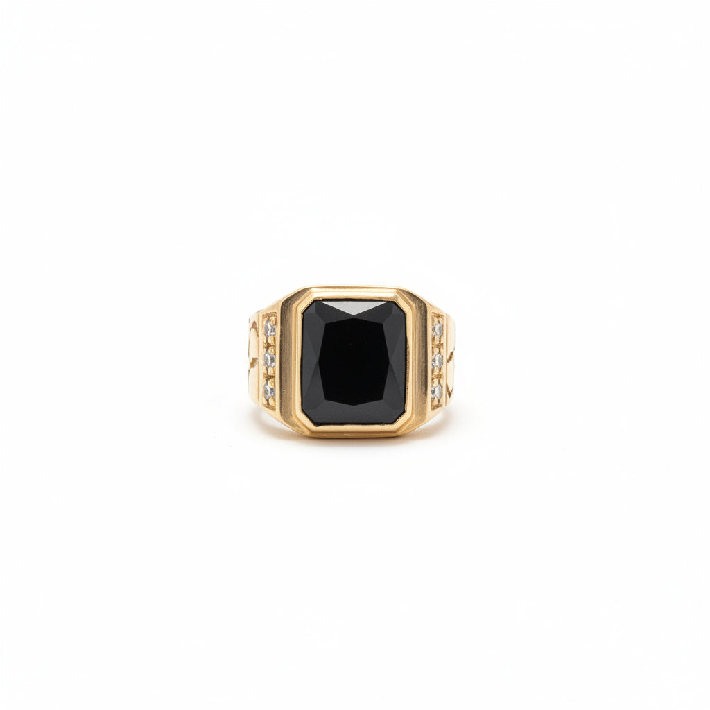 Anillo de Oro 14K para hombre con circonia negra