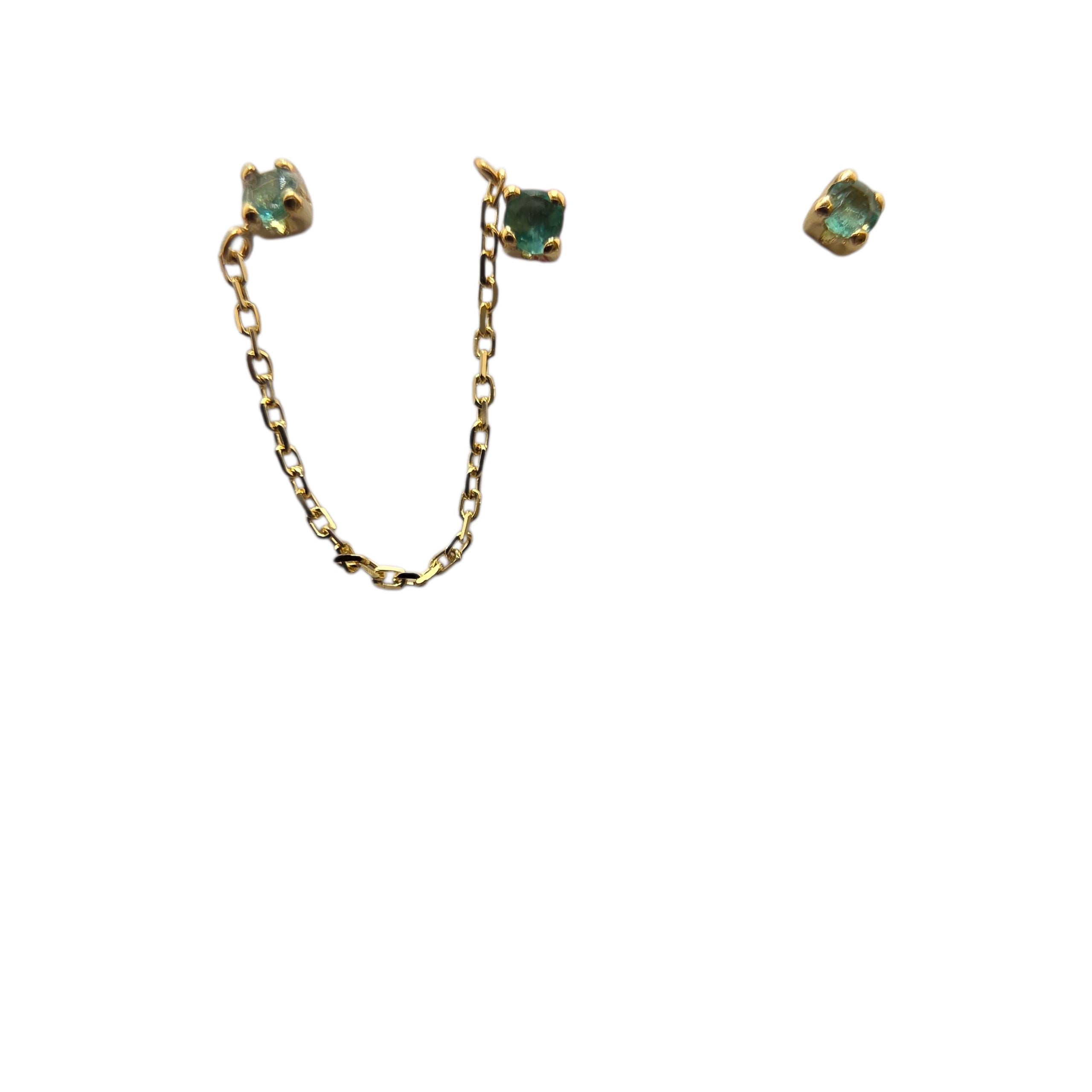 Aretes dobles con esmeraldas genuinas y cadena en Oro amarillo 18K 💛💚✨