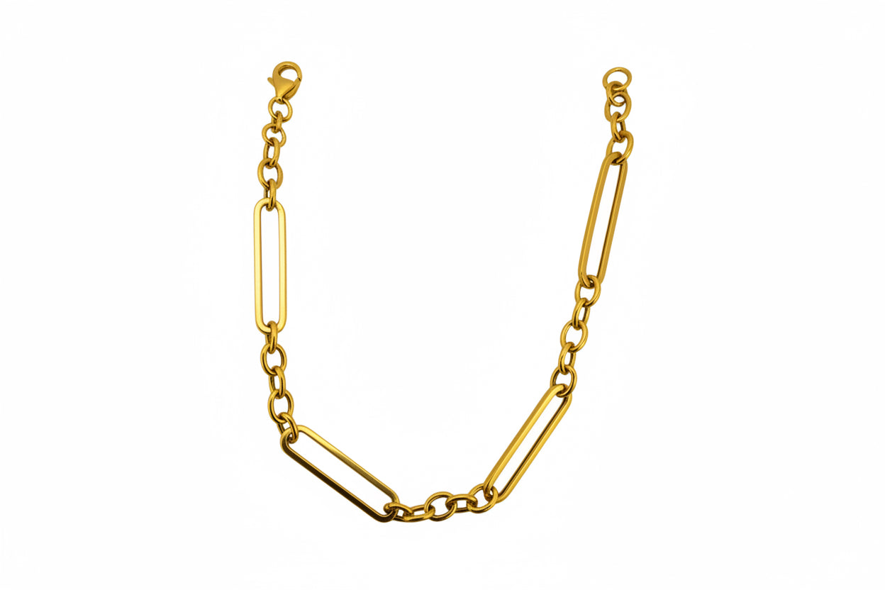 Pulsera eslabón paperclip en Oro 14K con cierre langosta