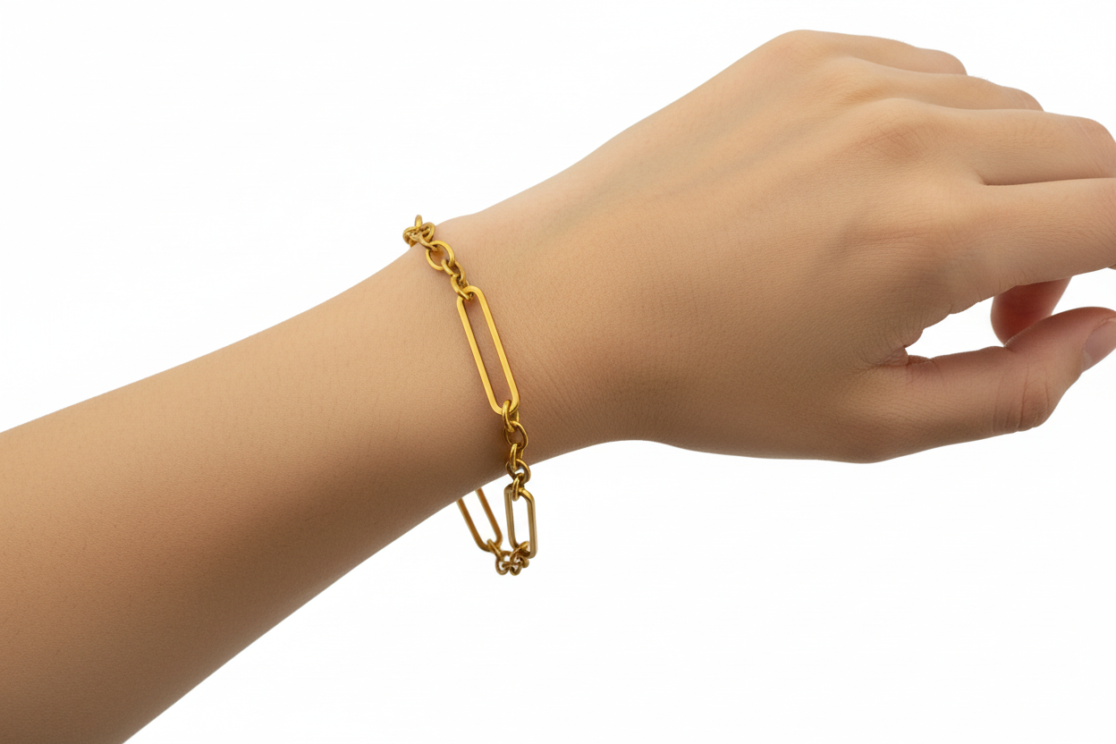 Pulsera eslabón paperclip en Oro 14K con cierre langosta