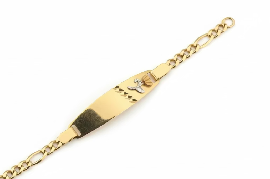 Pulsera Fígaro con Placa en Oro 14K