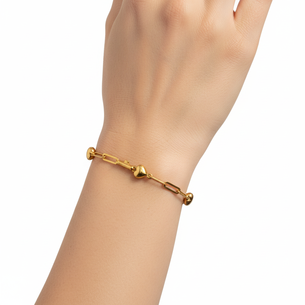 Pulsera eslabón paperclip en Oro 14K con cierre langosta