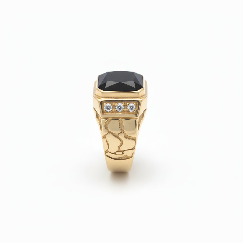 Anillo de Oro 14K para hombre con circonia negra