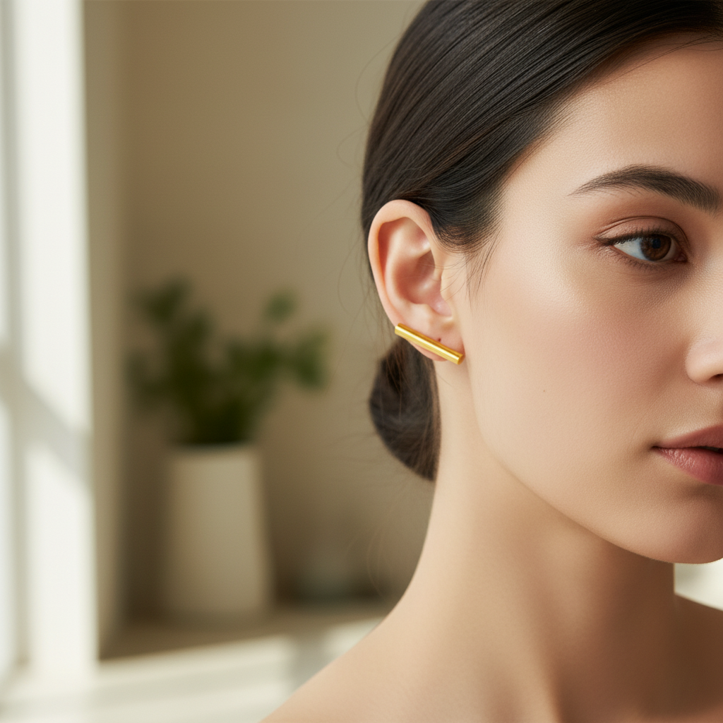 Aretes barra en oro amarillo 18K con cierre mariposa 💛✨