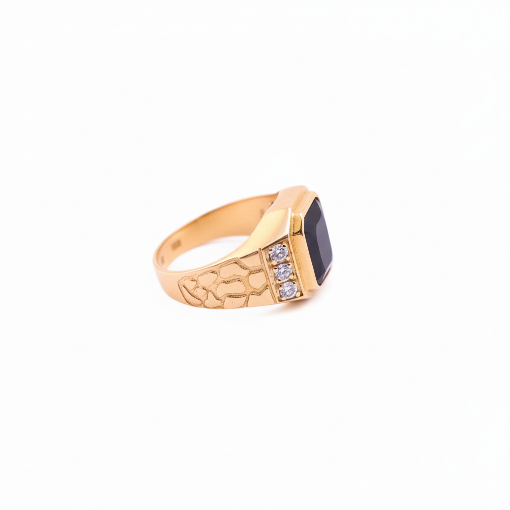 Anillo de Oro 14K para hombre con circonia negra