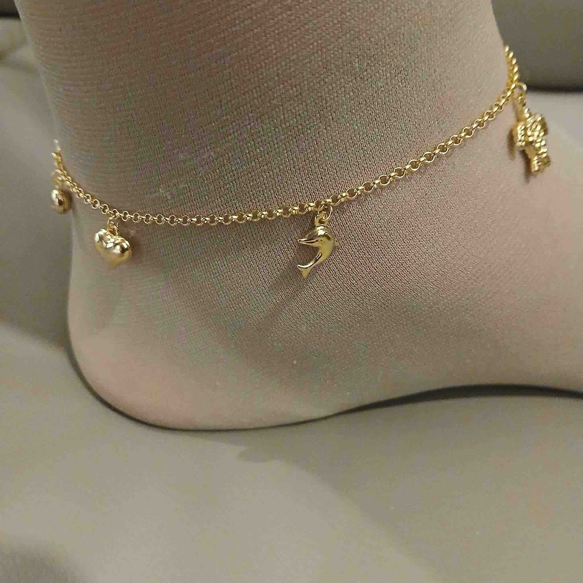Tobillera en Oro 14K con Dijes Decorativos